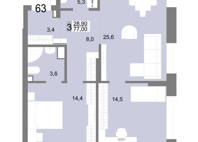 77.00 м² | 11 - 25 эт.