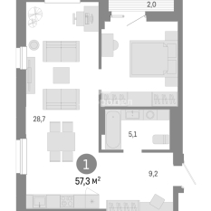 2-к квартира | 57.30 м² | 14 - 17 эт. 30