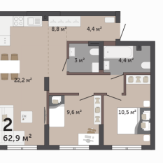 62.90 м² | 1 - 9 эт. 00