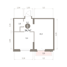 34.00 м² | 9 - 9 эт. 00