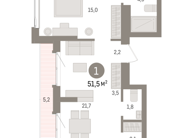 51.00 м² | 22 - 25 эт.