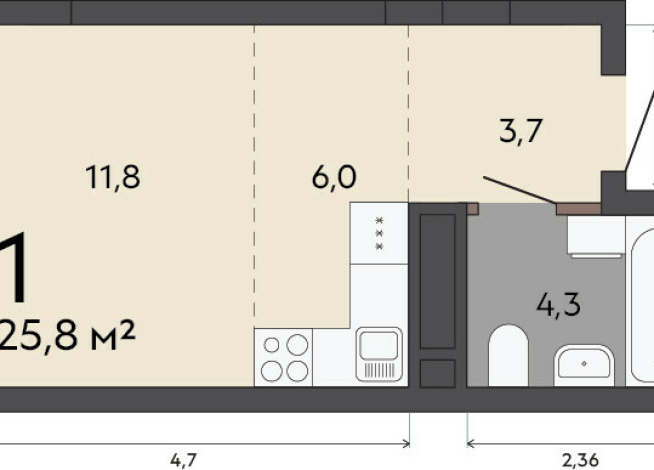 25.80 м² | 5 - 23 эт.