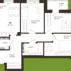 3-к квартира | 79.10 м² | 23 - 25 эт. 01