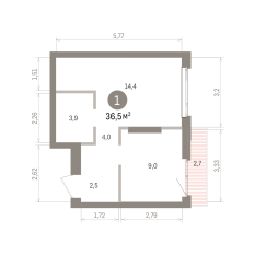 36.00 м² | 7 - 25 эт. 00