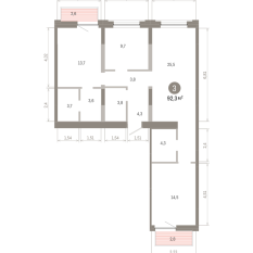 92.00 м² | 6 - 9 эт. 00