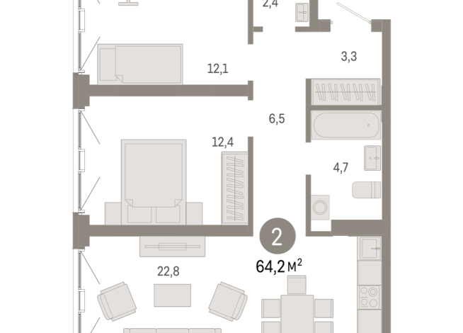 64.00 м² | 2 - 8 эт.