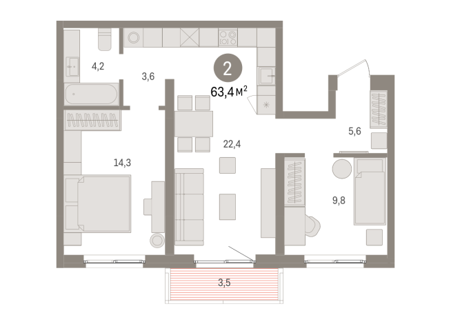 63.00 м² | 7 - 8 эт.