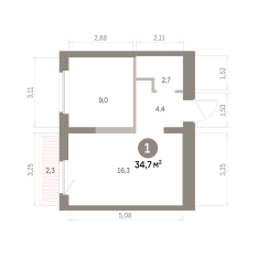 34.00 м² | 2 - 9 эт. 00