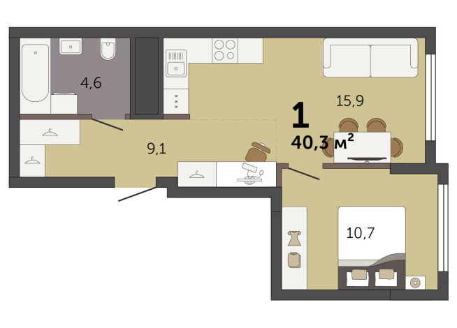 40.30 м² | 28 - 32 эт.