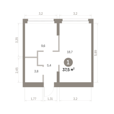 37.00 м² | 2 - 9 эт. 00