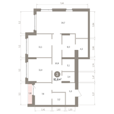 91.00 м² | 14 - 16 эт. 00