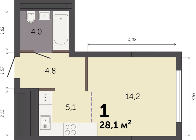 28.10 м² | 20 - 32 эт.