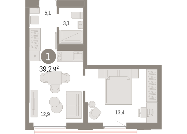 39.00 м² | 13 - 16 эт.