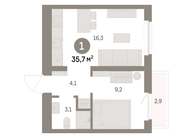 35.00 м² | 4 - 9 эт.