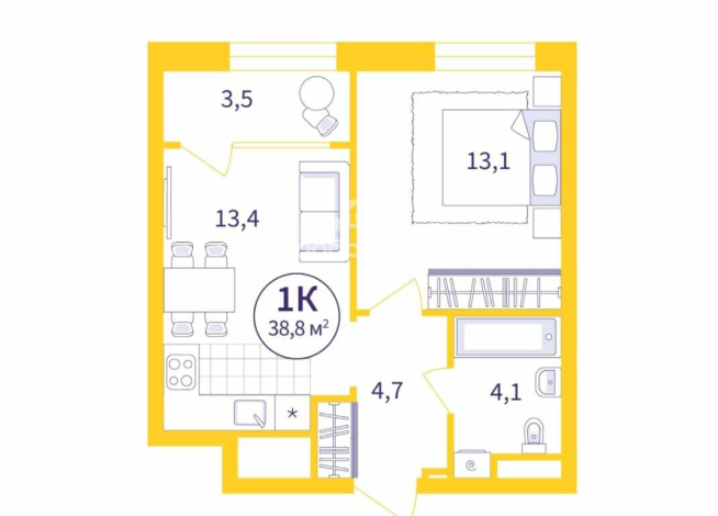 1-к квартира | 37.07 м² | 18 - 25 эт.