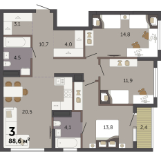 88.60 м² | 6 - 32 эт. 00