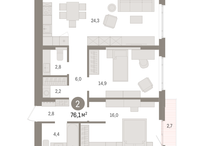 76.00 м² | 10 - 16 эт.
