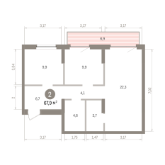 67.00 м² | 3 - 9 эт. 00
