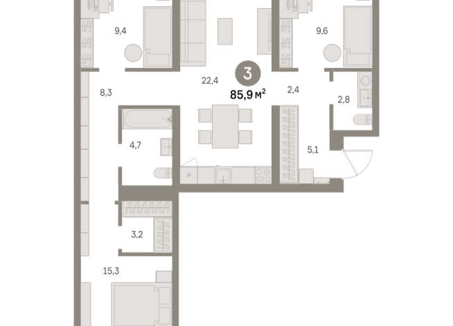 85.00 м² | 3 - 8 эт.