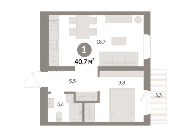 40.00 м² | 7 - 9 эт.