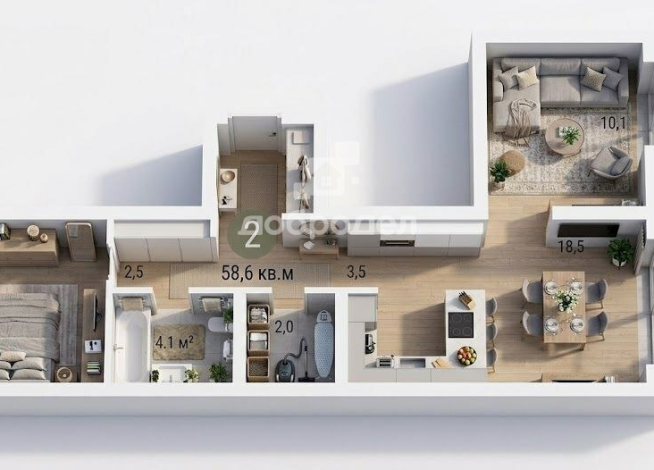 2-к квартира | 54.70 м² | 2 - 9 эт.