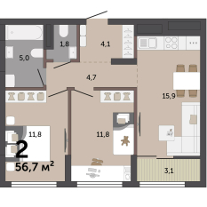 56.70 м² | 12 - 12 эт. 00