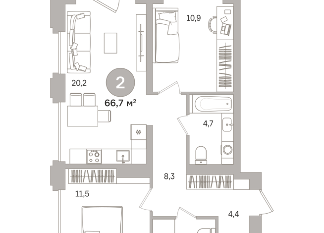 66.00 м² | 5 - 17 эт.