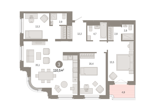 110.00 м² | 8 - 9 эт.