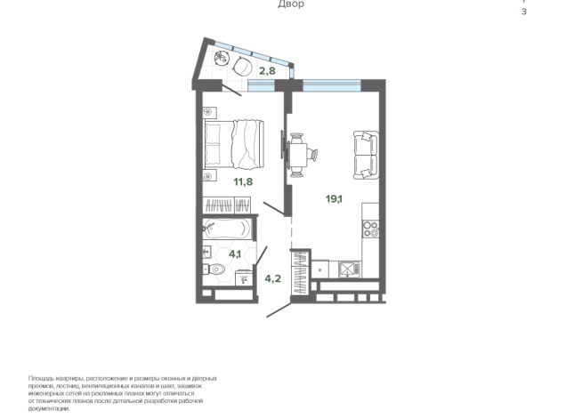 41.95 м² | 22 - 25 эт.