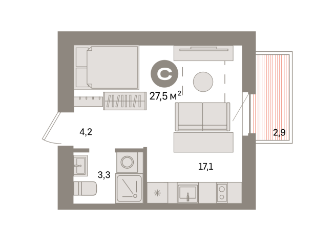 27.00 м² | 8 - 9 эт.