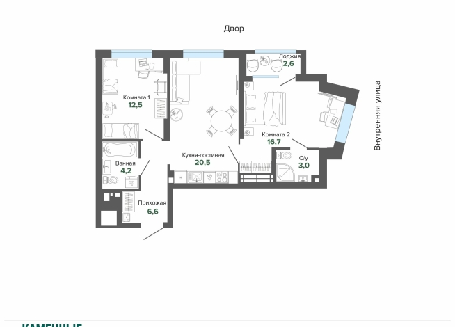 66.00 м² | 14 - 25 эт.