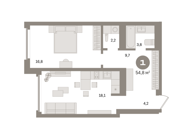 54.00 м² | 21 - 24 эт.