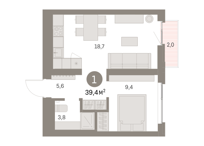 39.00 м² | 5 - 9 эт.
