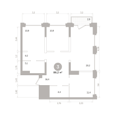 86.00 м² | 14 - 17 эт. 00