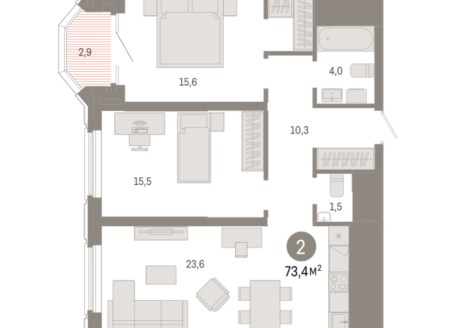 73.00 м² | 22 - 24 эт.