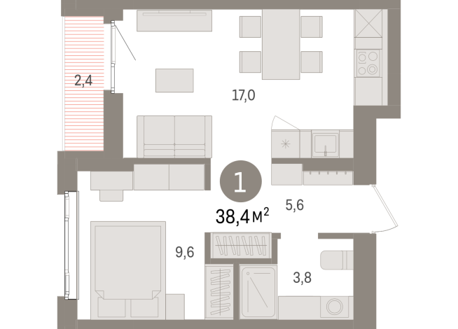 38.00 м² | 5 - 7 эт.
