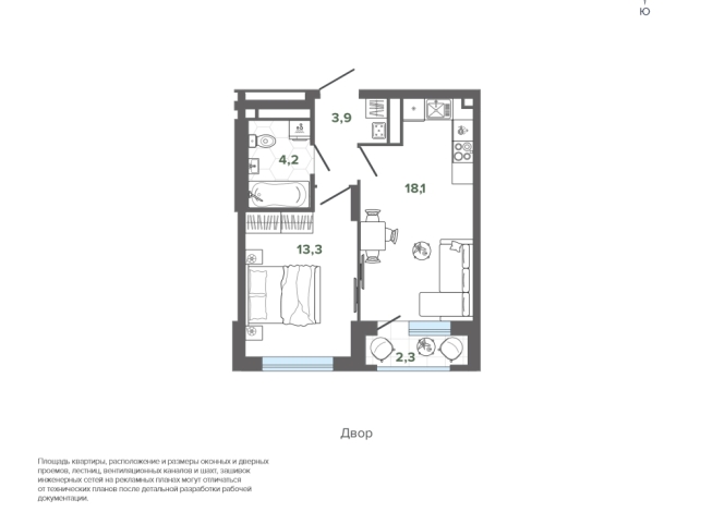 41.82 м² | 11 - 24 эт.