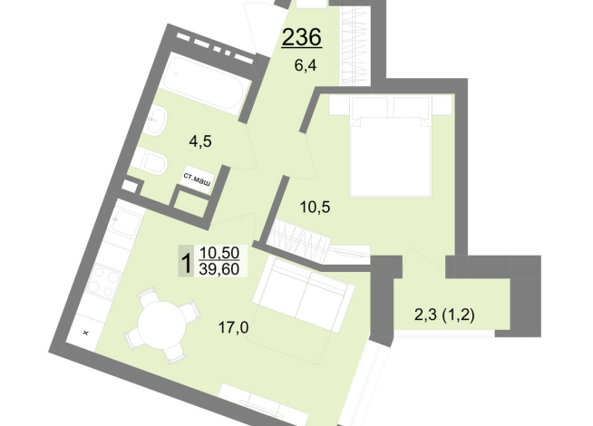 39.00 м² | 3 - 26 эт.