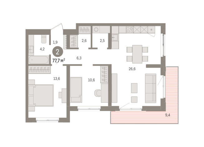 77.00 м² | 6 - 9 эт.