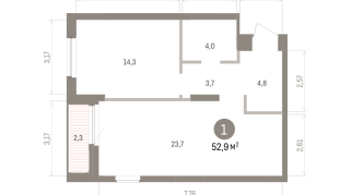 52.00 м² | 11 - 16 эт.