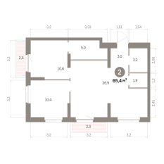 65.00 м² | 4 - 9 эт. 00