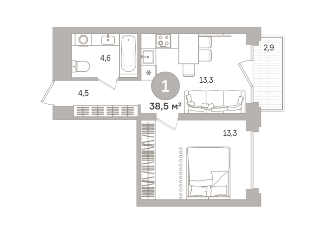 38.00 м² | 8 - 17 эт.