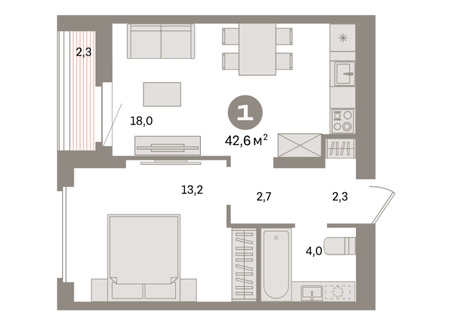 42.00 м² | 11 - 16 эт.