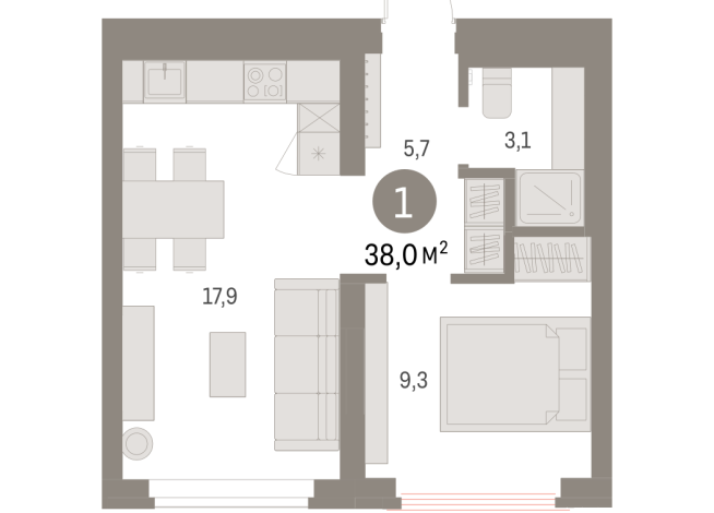 38.00 м² | 7 - 9 эт.