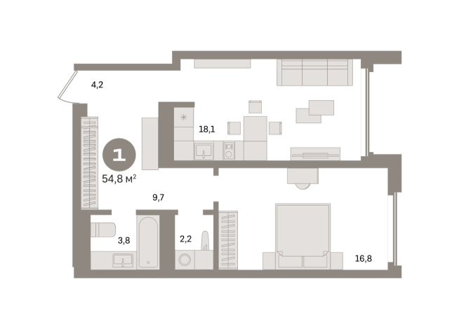 54.00 м² | 21 - 24 эт.