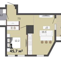 45.70 м² | 9 - 19 эт. 00