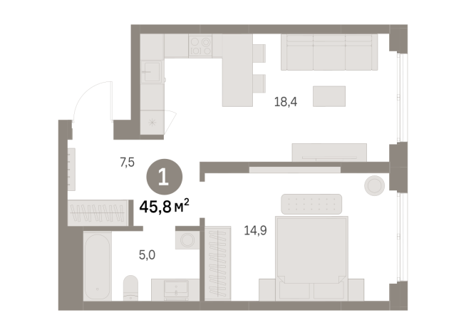 45.00 м² | 2 - 16 эт.