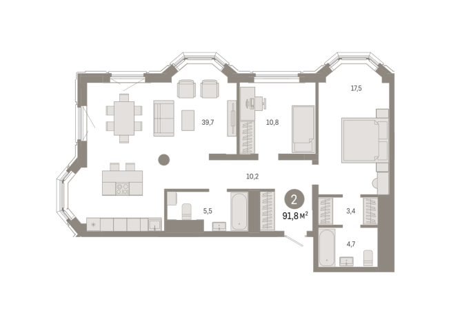 91.00 м² | 12 - 24 эт.