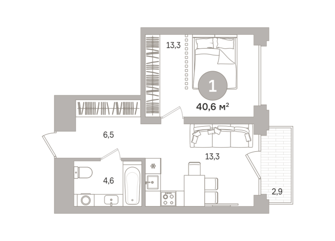 40.00 м² | 14 - 17 эт.