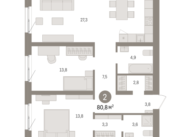80.00 м² | 3 - 15 эт.